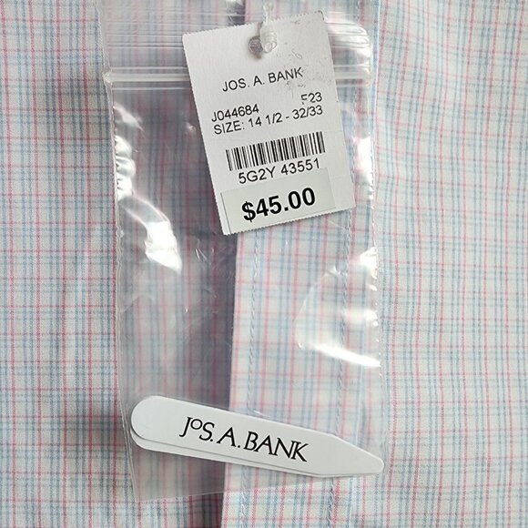 14.5 32/33 Dress Shirt White Blue Pink Checked Jos A Bank Size New Checks Mens - Picture 7 of 17